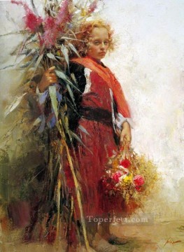 フラワーチャイルドの女性画家 ピノ・ダエニ Oil Paintings